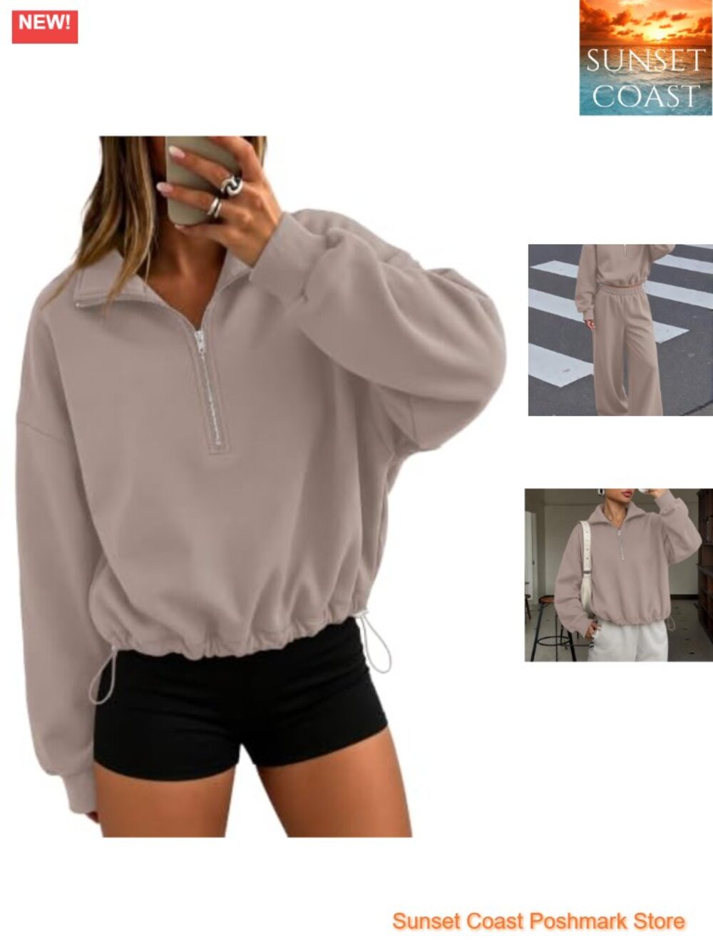 Quarter Zip Pullover Cinchable Crop Fleece Sweatshirt Women Fall